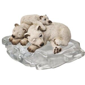 Vintage House Of Lloyd Polar Bear Mama And Cubs On Crystal Ice Figurine